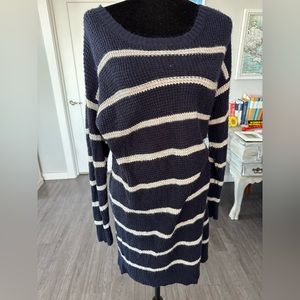 American Eagle size XL navy with white stripe sweater dress lace up back detail